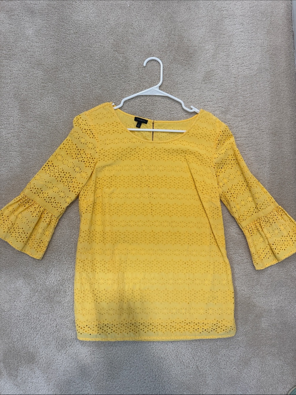 Talbots Yellow Eyelet Bell-Sleeve Top